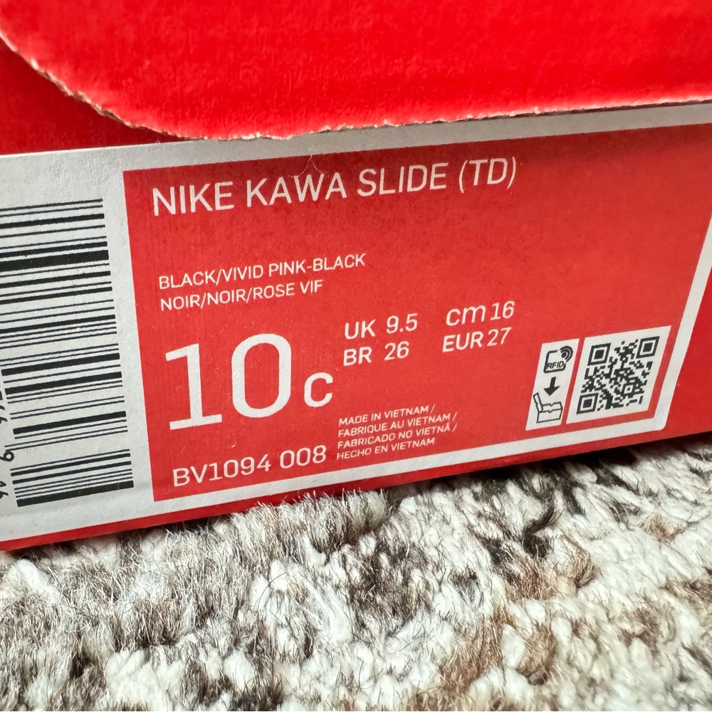 Nike Kids Kawa Slide - (Size 10C) Black and Vivid Pink